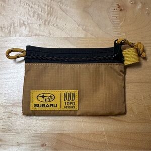 TOPO Designs SUBARU 5” x 3.5” Canvas Nylon Brown Wallet Zipper Pouch Travel Bag
